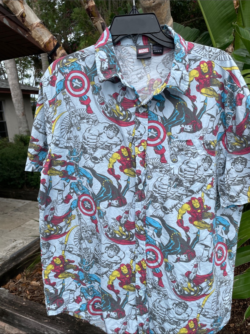 Marvel Men’s Short-Sleeve Superhero Print Shirt - Light Blue